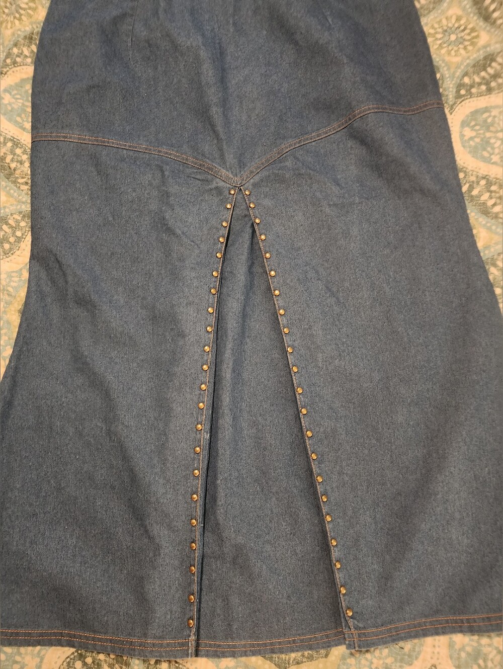 Festival Mermaid Folk Boho Maxi Skirt with Studded Insert- Blue - Picture 5 of 10
